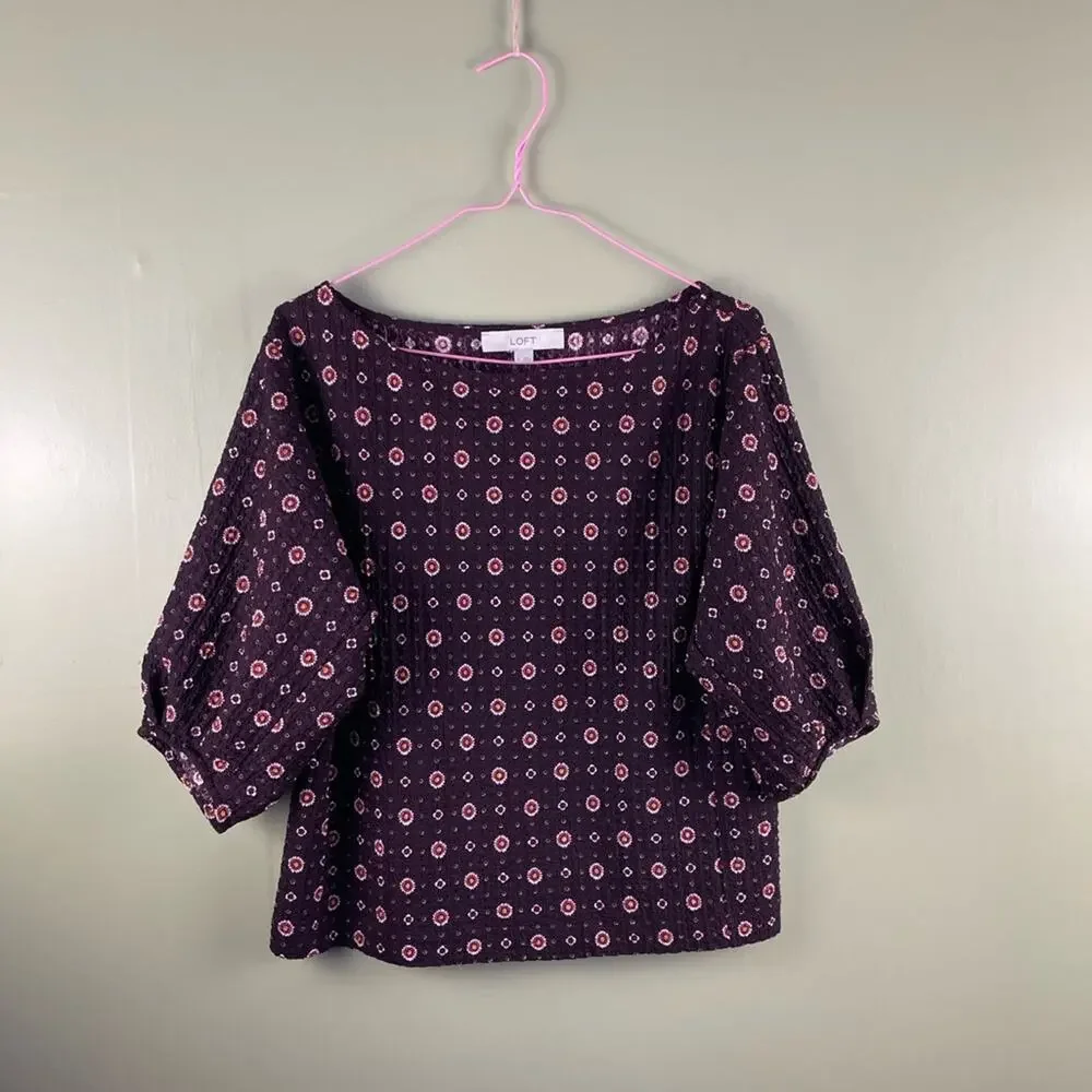 LOFT Foulard Pleated Elbow Puff Sleeve Top